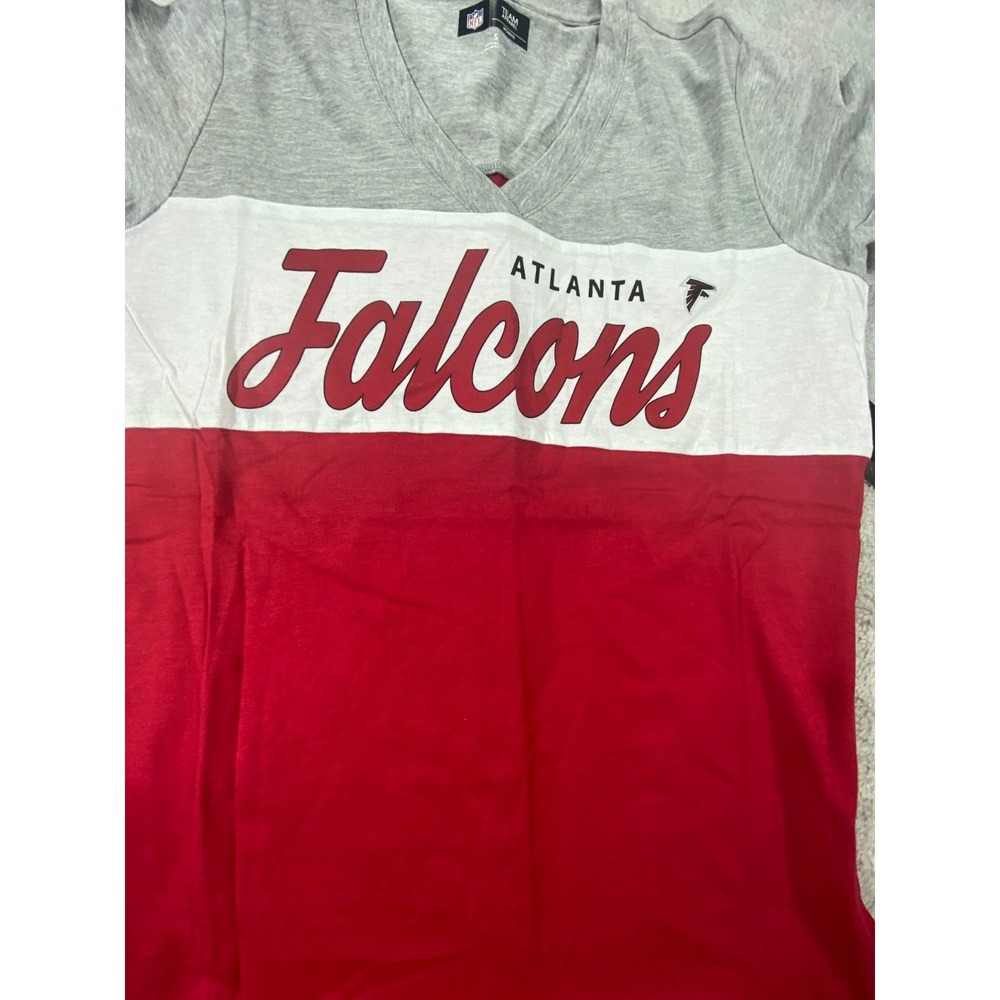 NEW NFL Team Apparel ATLANTA FALCONS Womens T Shirt Small Striped Logo Spellout - Picture 4 of 9